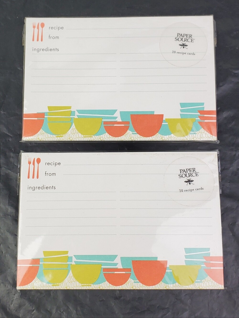 Paper Source Stacked Bowls 4"×6" Recipe Cards Double Sided - Set of 2 - NOS